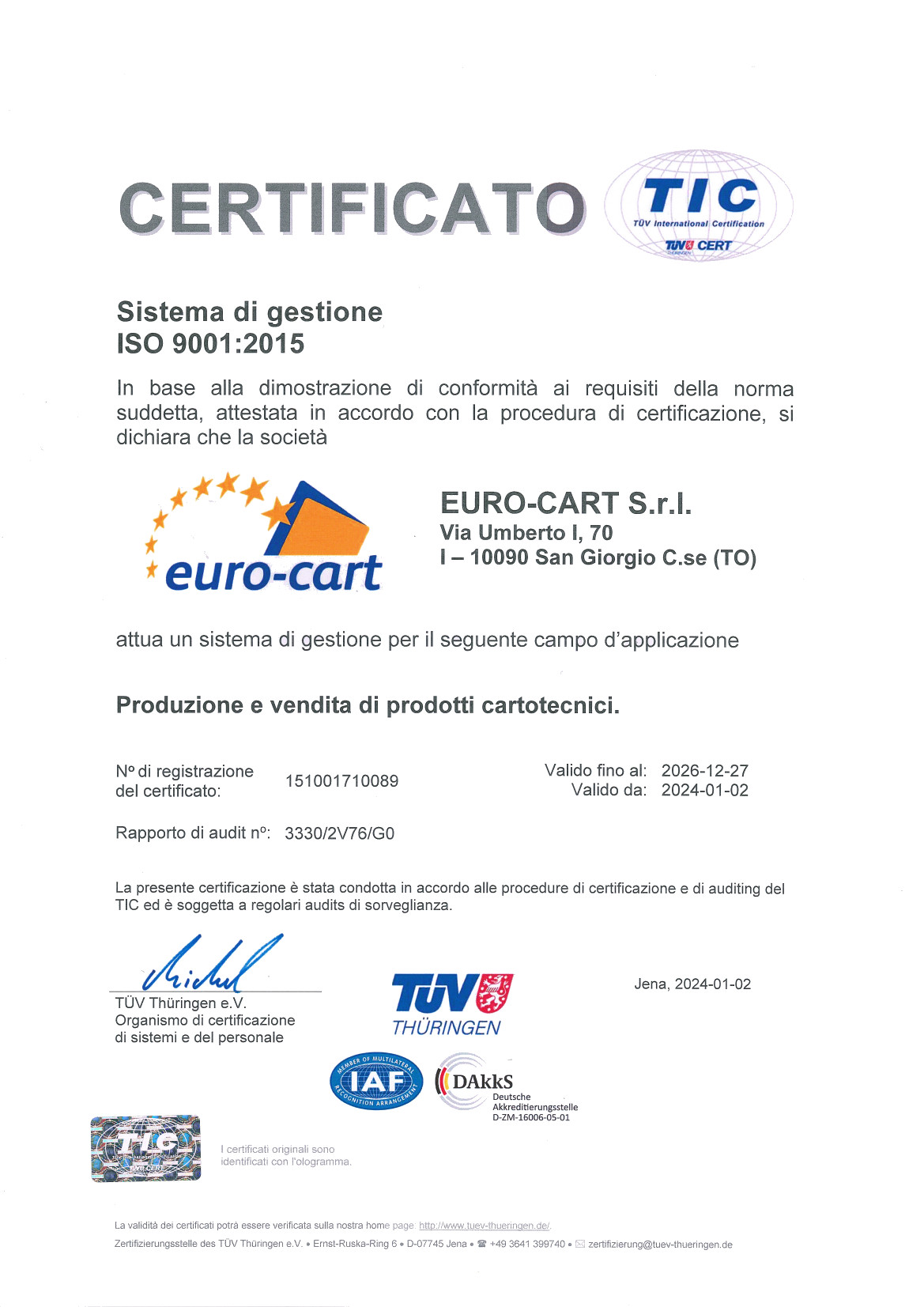 Certificazione ISO 9001:2015